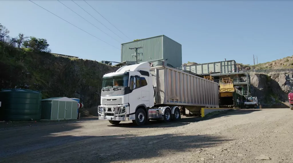 A Truck at a waste transfer station.